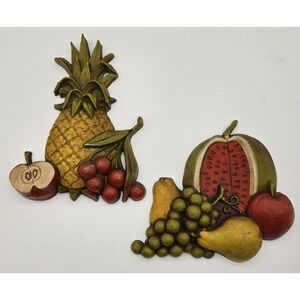 Service Industries USA Made Small Fruit Basket Wall Plaques Watermelon Pineapple